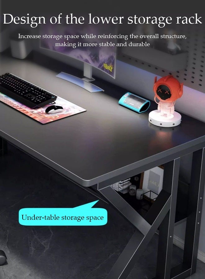 Spides Double K Frame Design Gaming Desk Multipurpose Home Office Computer Desk with Under Table Storage Shelf Home Office Writing Study Desk Thickened Metal Frame Modern Simple Style Computer Table for Home Work Writing Study, Black - Image 2